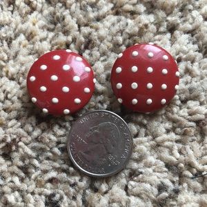 VTG 80s Statement Earring Red White Polka Dots